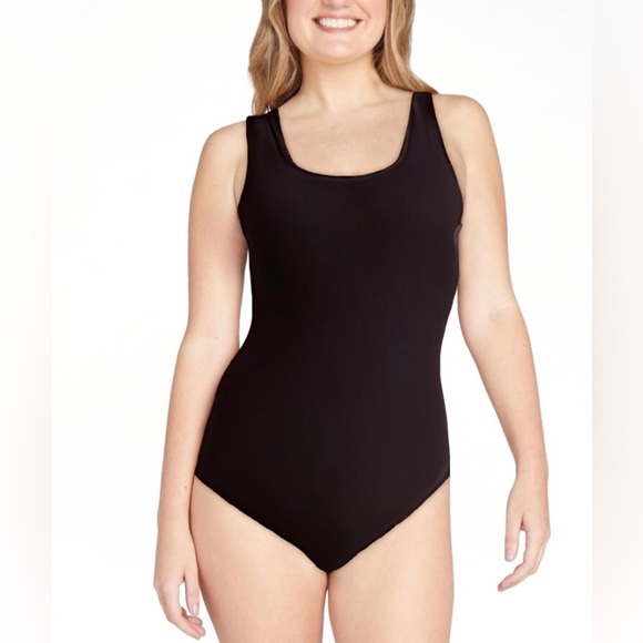 No Boundaries Juniors Black Scoop Neck Crinkle One Piece Swimsuit Size Medium - Picture 1 of 7